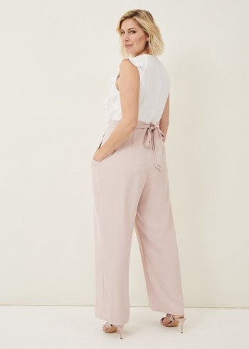 Phase Eight Linda Frill Jumpsuit White/Rose Australia | SN0395786